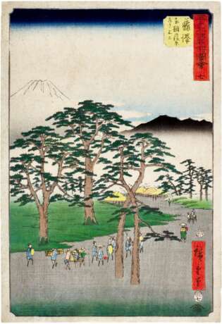 Utagawa Hiroshige (1797-1858) | Three woodblock prints from the series Famous Sights of the Fifty-three Stations (Gojusan tsugi meisho zue), also known as the Vertical Tokaido| Edo period, 19th century - Foto 4