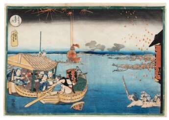 Utagawa Kuniyoshi (1797-1861) | Cooling Off at Ryogoku Bridge (Ryogoku no suzumi) | Edo period, 19th century