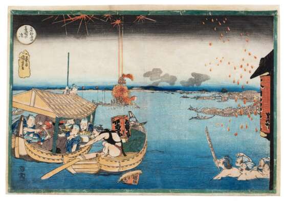 Utagawa Kuniyoshi (1797-1861) | Cooling Off at Ryogoku Bridge (Ryogoku no suzumi) | Edo period, 19th century - Foto 1