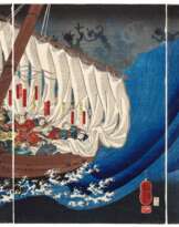 Utagawa Kuniyoshi (1797-1861) | The Ghosts of the Taira Attack Yoshitsune in Daimotsu Bay | Edo period, 19th century