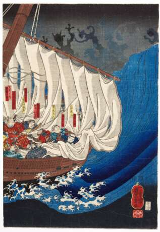Utagawa Kuniyoshi (1797-1861) | The Ghosts of the Taira Attack Yoshitsune in Daimotsu Bay | Edo period, 19th century - Foto 4