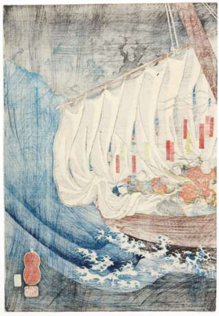 Utagawa Kuniyoshi (1797-1861) | The Ghosts of the Taira Attack Yoshitsune in Daimotsu Bay | Edo period, 19th century - Foto 5