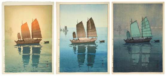 Yoshida Hiroshi (1876-1950) | Three variants of Sailboats (Hansen) | Taisho period, early 20th century - Foto 1