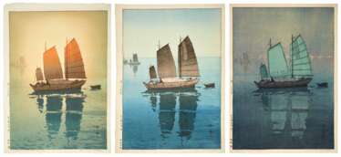 Yoshida Hiroshi (1876-1950) | Three variants of Sailboats (Hansen) | Taisho period, early 20th century