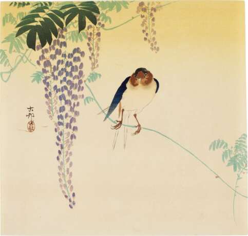 Ohara Koson (1877-1945) | Barn swallow and wisteria; together with a painting of the same subject | Showa period, 20th century - Foto 3