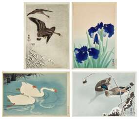 Ohara Koson (1877-1945) | Four woodblock prints depicting birds and flowers | Taisho period, early 20th century