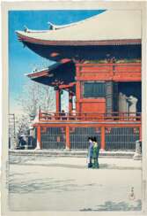 Kawase Hasui (1883-1957) | Sunshine after Snow at the Kannon Temple, Asakusa (Asakusa Kannon no yukibare) | Taisho period, early 20th century
