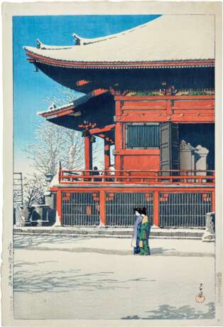 Kawase Hasui (1883-1957) | Sunshine after Snow at the Kannon Temple, Asakusa (Asakusa Kannon no yukibare) | Taisho period, early 20th century - фото 1