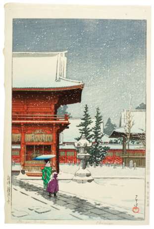 Kawase Hasui (1883-1957) | Snow at the Nezu Gongen Shrine in Tokyo (Nezu Gongen no yuki) | Showa period, 20th century - фото 1