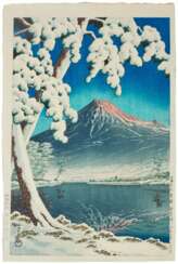 Kawase Hasui (1883-1957) | Clearing After Snowfall on Mount Fuji, Tagonoura Beach (Fuji no yukibare, Tagonoura) | Showa period, 20th century