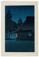 Kawase Hasui (1883-1957) | Evening rain at a lakeside tearoom | Showa period, 20th century