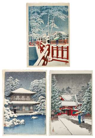 Kawase Hasui (1883-1957) | Three woodblock prints depicting snow scenes | Showa period, 20th century - photo 1