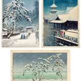 Kawase Hasui (1883-1957) | Three woodblock prints depicting snow scenes | Showa period, 20th century - фото 1