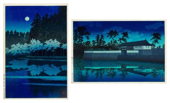 Kawase Hasui (1883-1957) | Two woodblock prints depicting night scenes | Showa period, 20th century - Foto 1