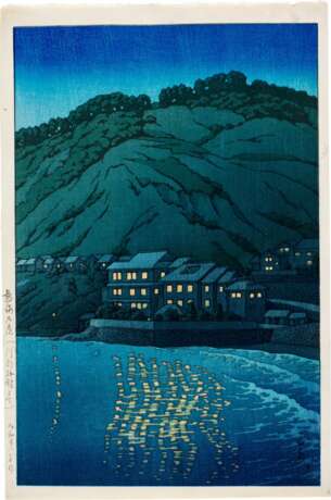 Kawase Hasui (1883-1957) | Three woodblock prints depicting night scenes | Showa period, 20th century - фото 4
