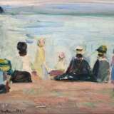 Maler um 1920 "Strandansicht mit Personen", Öl/ Karton, undeutl. sign. u.l., 23,5x32 cm, Rahmen - Foto 1