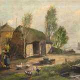 Bruin, Cornelis (Corny) de (1870 Utrecht-1940 Amsterdam) "Auf dem Bauernhof", Öl/Lw., 3 Hinterlegungen, sign. u.l., rückseitig bez. und sign., 3 Hinterlegungen, 50x66 cm, ungerahmt - фото 1