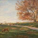 Lassen, Aksel Martin (1869-1946, Dänischer Maler) "Rotwild in Landschaft", Öl/ Lw., sign. u.r. und dat. 1904, 36x47 cm, Rahmen - фото 1