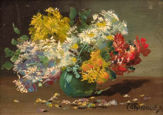 Coppenolle, Jaques van (1878 Montigny-sur-Loing, Frankreich-1915 Vanquois) "Sommerblumenstrauß in Keramikvase", Öl/ Holz, sign. u.r., 16x21,5 cm, Rahmen - фото 1