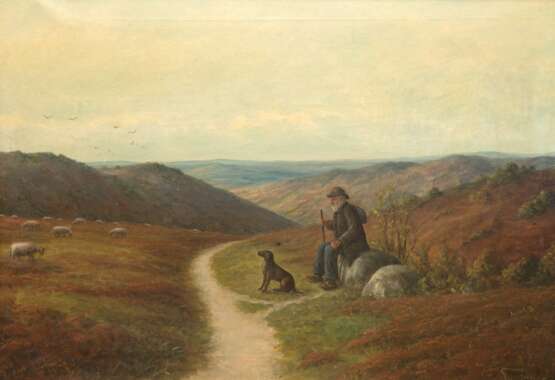 Russischer Maler "Wanderer bei der Rast", Öl/ Lw., undeutl. sign. u.r., 48x67 cm, Rahmen - photo 1