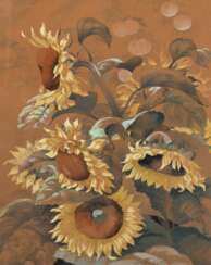 &quot;Sonnenblumen&quot;, Aquarell, undeutl. sign. u.r., 47,5x33,5 cm, im Passepartout hinter Glas und Rahmen