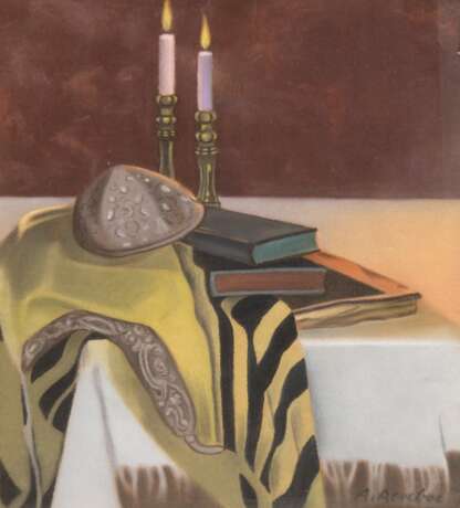 Areboe, Albert (1889 Lübeck-1970 ebenda) "Stilleben mit Büchern, Kerzen und Tuch auf dem Tisch", Pastell, sign. u.r., 34,5x28 cm, im Passepartout hinter Glas und Rahmen - photo 1