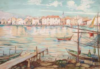 Schimanski &amp;quot;Südländische Landschaft&amp;quot;, Aquarell, sign. u.r. und dat. 1963, 33x47 cm, im Passepartout hinter Glas und Rahmen