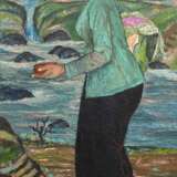 Asiatische Künstler, "Junge Frau in sommerlicher Landschaft", Öl/ Lw., bez. u.l. und sign. "Djak", dat. ´65, 99x48,5 cm, Rahmen - photo 1