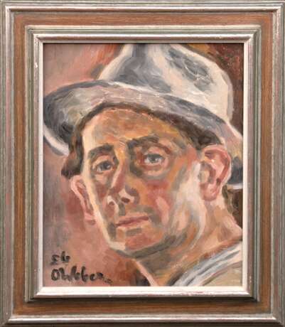 Weber, O. "Porträt eines Herren mit Hut", Öl/ Lw., signiert u.l. und datiert ´56, 42x33 cm, Rahmen - photo 1