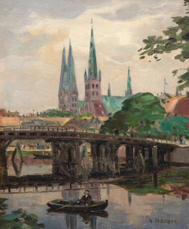 Aschmann, W. "Malerwinkel Obertrave Lübeck", Öl/ Lw., sign. u.r., 50x40 cm, Rahmen - фото 1