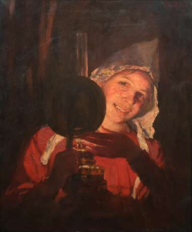 Winck, Willibald (1867 Berlin-1932) "Mädchen mit Petroleumlampe", Öl/ Lw., sign. o.r., 68x54 cm, Rahmen - photo 1