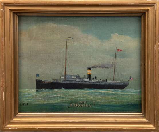 Paar Kapitänsbilder "Carolina 1920" und "Thor-1877", Öl/ Lw./ Holz, 1x sign. und 1x monogr. "A.S.", je 22x28,5 cm, hinter Glas und Rahmen - фото 1