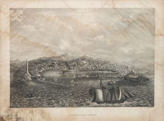 Karte "Ansicht von Genua", von Johannes Hausheer (1813-1841), Stahlschicht, stockfleckig und wasserfleckig, 29x38,5 cm, hinter Glas und Rahmen - photo 1