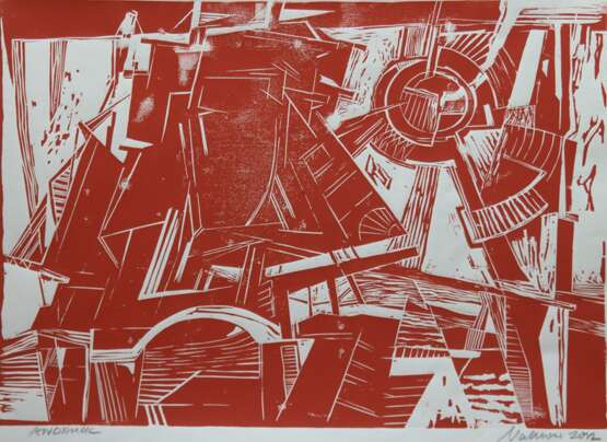 Malchow, Herbert (1942-2015, Doberaner Künstler) "Maritim Abstrakt", Linolschnitt, handsign. und dat. 2012, 44x60 cm, ungerahmt - Foto 1