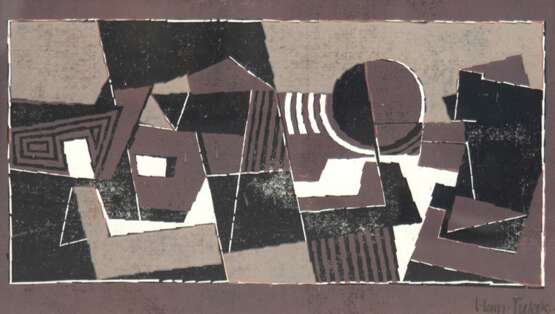Deutscher Grafiker um 1960 "Abstraktion", Grafik, mit Bleistift undeutl. sign. u.r., 15,5x25,5 cm, im Passepartout hinter Glas und Rahmen - photo 1