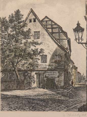 Buchholz, U. "Café zum Nussbaum im Berliner Nikolaiviertel", kolorierte Radierung, sign. u.r., 24,5x19 cm, hinter Glas und Rahmen - фото 1