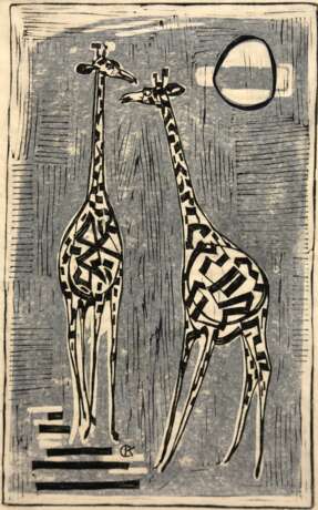 Monogrammist CK "Zwei Giraffen", Grafik, monogr. u.r., 58x33 cm, im Passepartout - photo 1