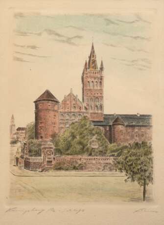 "Schloß Königsberg-Ostpreußen", kolorierter Stich, undeutl. sign. u.r., 23x17 cm, hinter Glas und Rahmen - фото 1