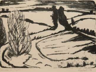 Heckel, Erich (1883 Döbeln-1970 Berlin) &quot;Winter in Angeln&quot;, Lithographie, handsign. u.r. und dat. ´54, betitelt u.l., 33,5x45 cm, im Passepartout hinter Glas und Rahmen