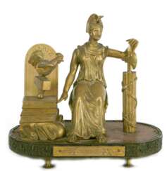Bronze-Ensemble, anläßlich der französischen Verfassung 1830, ovaler Holzsockel, ges. 20x22 cm