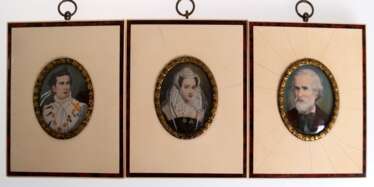 3 Miniaturen &amp;quot;Guiseppe Verdi&amp;quot;, &amp;quot;König Ludwig II&amp;quot; und &amp;quot;Maria Stuart&amp;quot;, je im beinfarbenen Rahmen, ges. 10,5x8,5 cm
