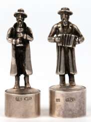 2 Flaschenverschlüsse, Rußland, 84 Zol. Silber, figürlich, H. 6 cm, Dm. 2 cm