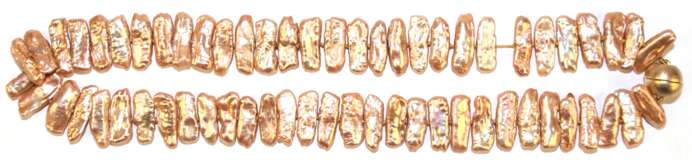 Collier, echte Biwa-Perlen, goldfarben, Magnetverschluss 925er Silber, vergoldet, Länge der Perlen ca. 2,0 cm, Länge der Kette ca. 45,5 cm - фото 1