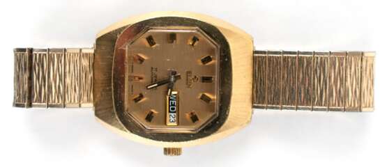 Armbanduhr &amp;amp;quot;Elgin&amp;amp;quot;, Automatik, Metall, achteckiges Zifferblatt mit Stabindizes, Datumsanzeige und zentraler Sekunde, gangfähig, flexibles Armband, Gehäuse 3,5x4 cm - photo 1