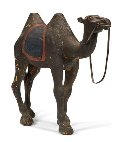 A BROWN, RED AND BLUE-PAINTED CARVED CAMEL CAROUSEL FIGURE - photo 4