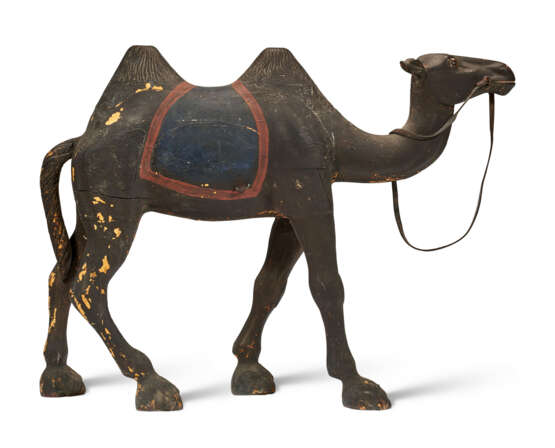 A BROWN, RED AND BLUE-PAINTED CARVED CAMEL CAROUSEL FIGURE - фото 5