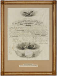 LINCOLN, Abraham. (1809-1865). Partly-printed document signed (&quot;Abraham Lincoln&quot;) as President, Washington, 1 April 1862.
One page, vellum, 330 x 357mm (visible), countersigned by Gideon WELLES as Secretary of the Navy (very slight cockling). 