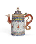 Kaffeekanne. A CHINESE EXPORT PORCELAIN ROSE-VERTE &#39;EUROPEAN SUBJECT&#39; COFFEE-POT AND COVER