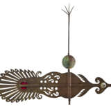 A STYLIZED PEACOCK FEATHER SHEET-IRON, ZINC AND GLASS CHURCH BANNER WEATHERVANE - фото 3