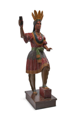 A CARVED AND POLYCHROME PAINT-DECORATED `INDIAN MAIDEN` CIGAR STORE FIGURE - фото 2